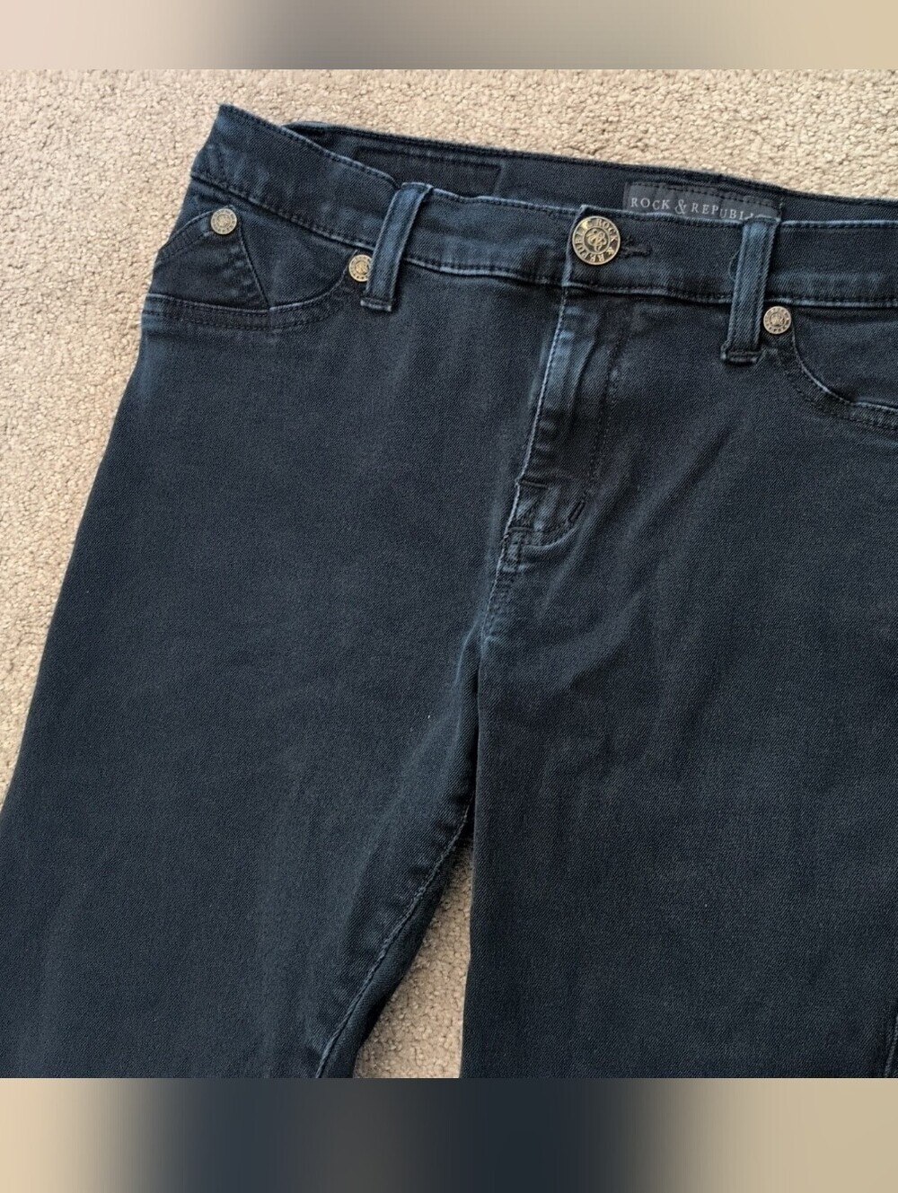 Rock & Republic Gold Button Black High Waist Skinny Jeans/ Denim - Picture 4 of 7